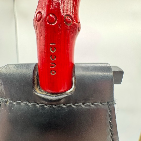 Authentic Gucci Black With  Red Bamboo Handle Shoulder Bag With Hobo Silhouette - Picture 5 of 17